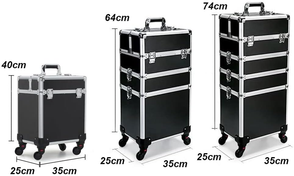 Make Up Trolley Bag, 4-1 Makeup Rolling Train Case, Professional Cosmetics Trolley Case Hard Travel Suitcase Cart with 4 Wheels, 4-Layer