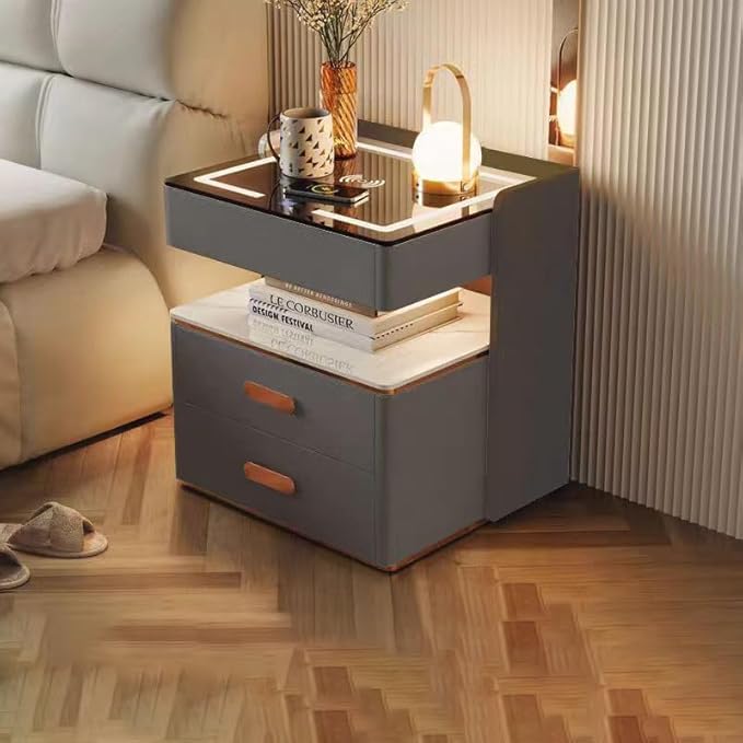 Smart Bedside Cabinet with LED Mirror, Wireless Charging & BT Speaker