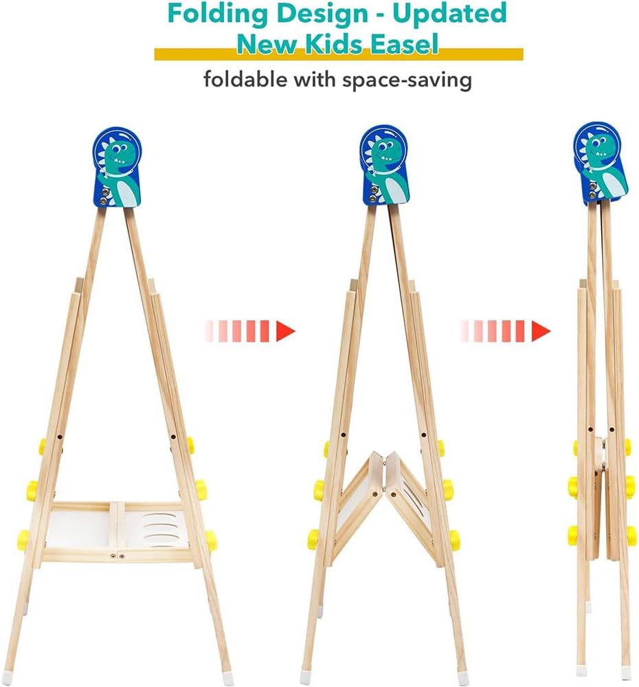 COOLBABY Kids Standing Art Easel with Paper Roll - Height Adjustable Chalk Board Magnetic White Board for Kids Painting and Drawing - COOLBABY