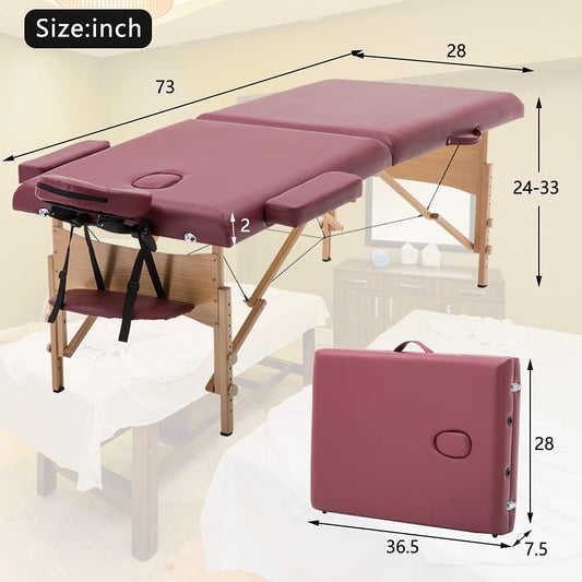 Coolbaby Professional Folding Massage Table - Portable Spa Bed With Face Cradle, Armrests, Wooden Legs, Height Adjustable (Red) KYBJ-304-SRK4 - COOLBABY