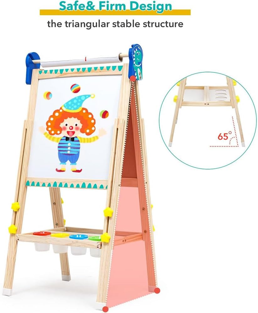 COOLBABY Kids Standing Art Easel with Paper Roll - Height Adjustable Chalk Board Magnetic White Board for Kids Painting and Drawing - COOLBABY