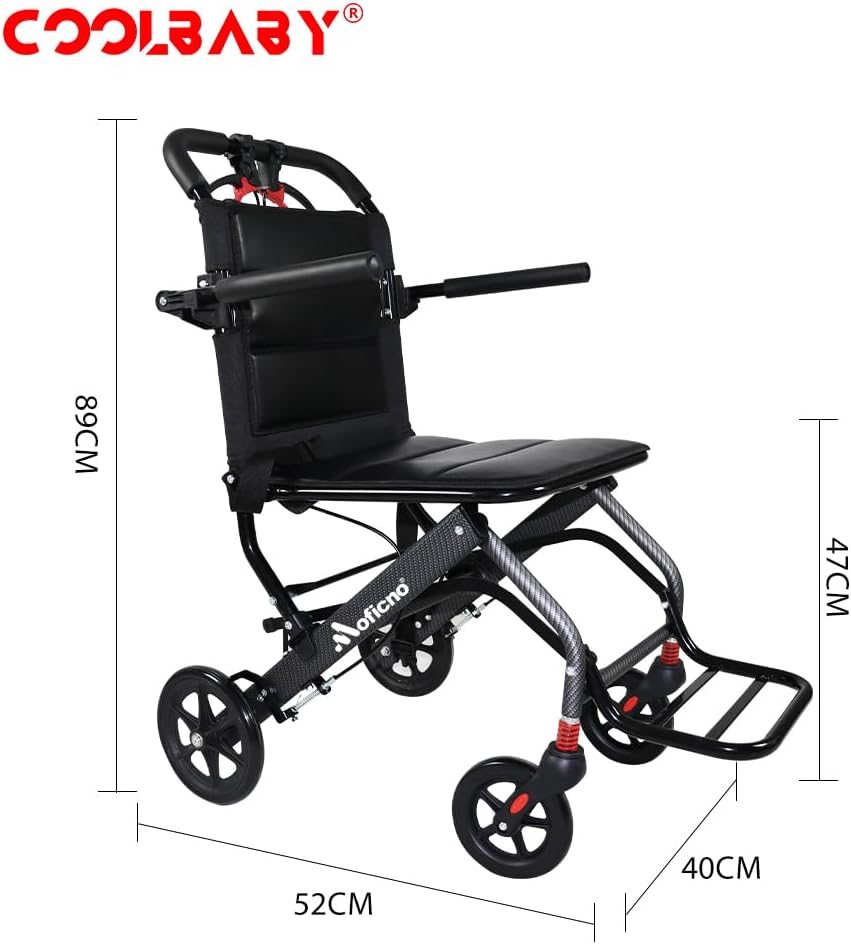 COOLBABY Portable Transit Travel Wheelchair,Folding Transport Wheelchairs for Adults and Seniors,Aluminum Alloy Frame - COOLBABY