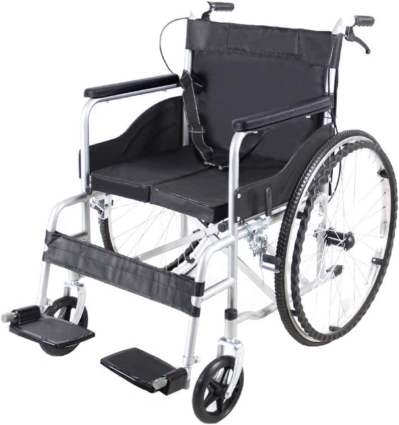 Lightweight Folding Aluminum Manual Wheelchair Thickened Elderly Medline Wheelchairs Adjustable Seat Cushion, with Handbrakes - COOLBABY