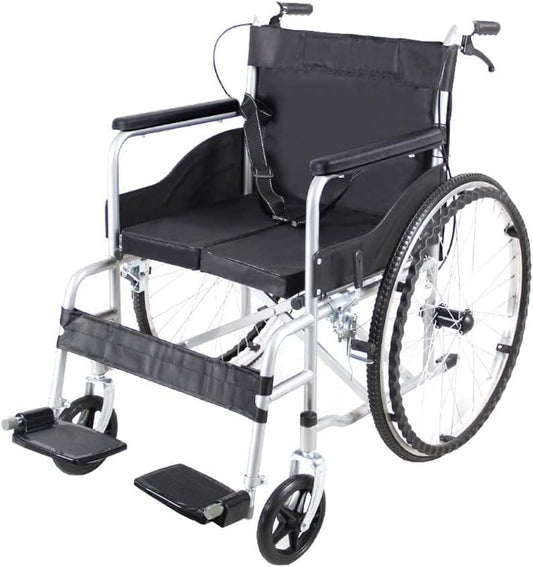 Lightweight Folding Aluminum Manual Wheelchair Thickened Elderly Medline Wheelchairs Adjustable Seat Cushion, with Handbrakes - COOLBABY