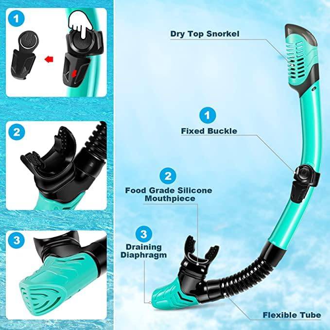 COOLBABY Mask Fin Snorkel Set with Adult Snorkelling Gear, Panoramic View Diving Mask - COOL BABY