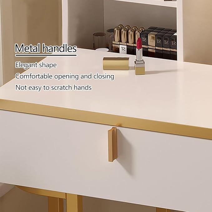 Makeup Vanity Table Dressing Table Vanity Desk with Round Mirror, White - COOLBABY