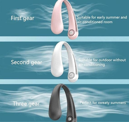 COOLBABY Personal Neck Fan,Foldable Bladeless Neck Fan,USB Rechargeable,3 Wind Speed,Pink