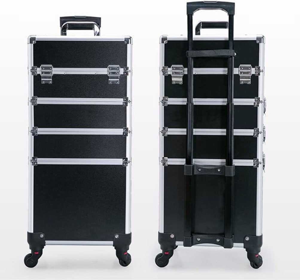 Make Up Trolley Bag, 4-1 Makeup Rolling Train Case, Professional Cosmetics Trolley Case Hard Travel Suitcase Cart with 4 Wheels, 4-Layer