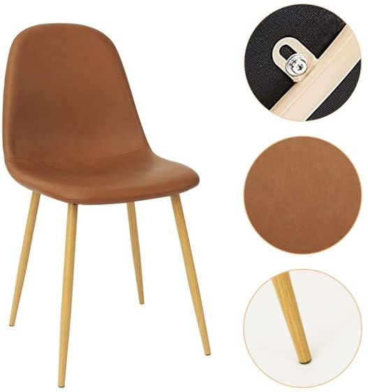 Washable PU Cushion Seat Back Dining Brown Chair - COOLBABY