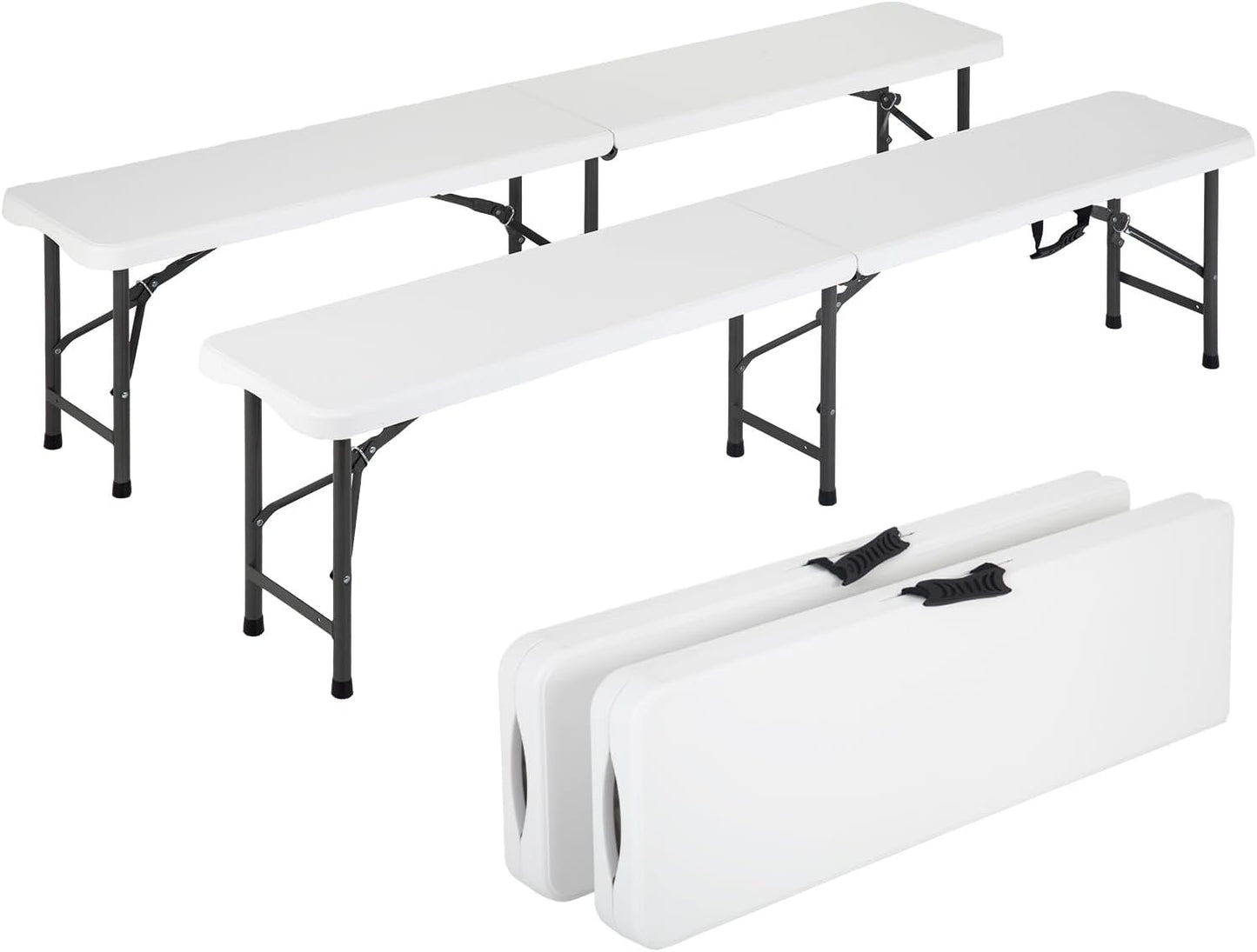 Portable 6 FT Plastic Folding Bench for Outdoor Use, Complete with Carrying Handle for Picnics Camping Dining Parties (2) - COOLBABY