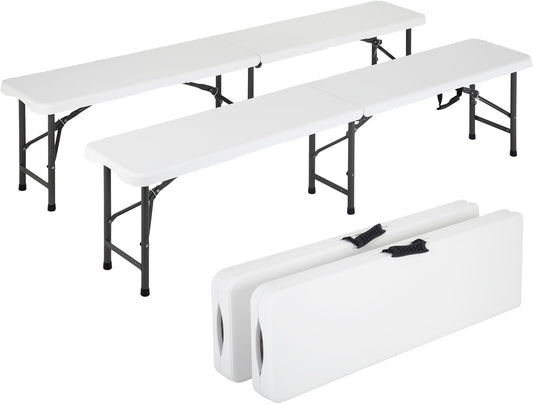 Portable 6 FT Plastic Folding Bench for Outdoor Use, Complete with Carrying Handle for Picnics Camping Dining Parties (2) - COOLBABY