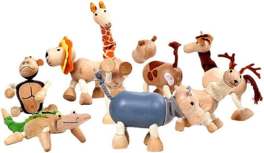 COOLBABY Bendable Wooden Animal Toys - Set of 8 for Preschool Learning and Montessori Play - COOL BABY