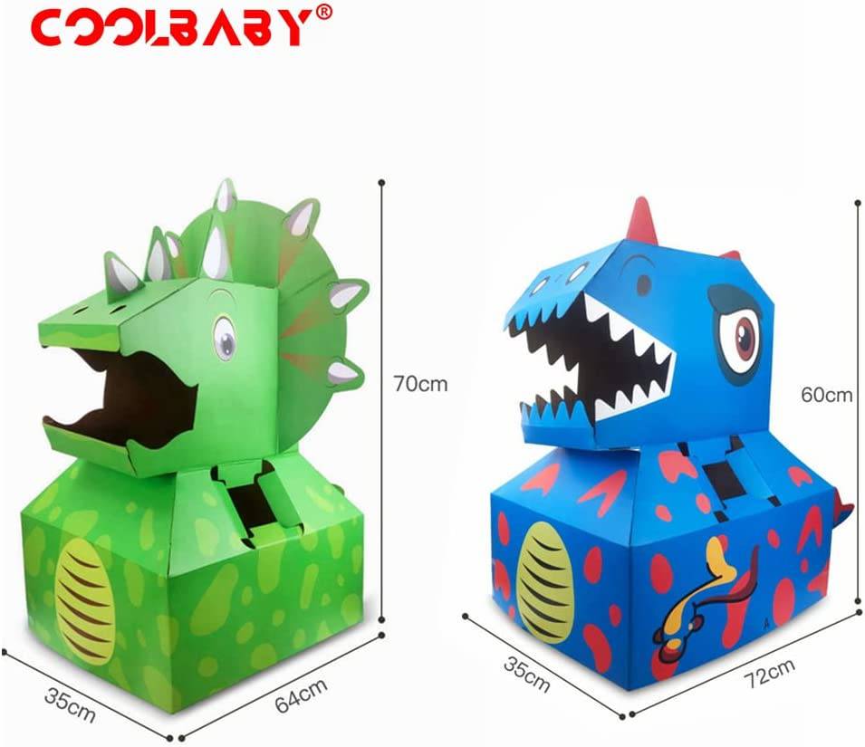 COOLBABY SSZ-ZX01 children's dinosaur carton toy. Wearable carton DIY handmade. Kindergarten game clothing paper dinosaur toy three-dimensional assembled cardboard toy (2-pack) - COOL BABY