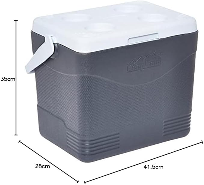 24L Cool Grey Plastic Picnic Cooler Icebox – Insulated Cooler Box with 3-Day Ice Retention & Drain Tap