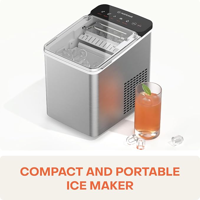 Portable Ice Maker, Bullet-Shaped Ice, Self-Cleaning (White)