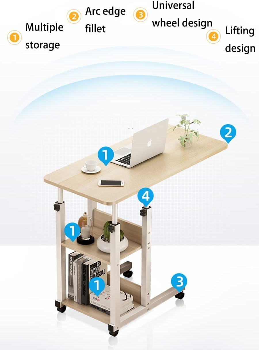 COOLBABY Adjustable Bedside Table with Storage Shelves and Laptop Cart - COOLBABY