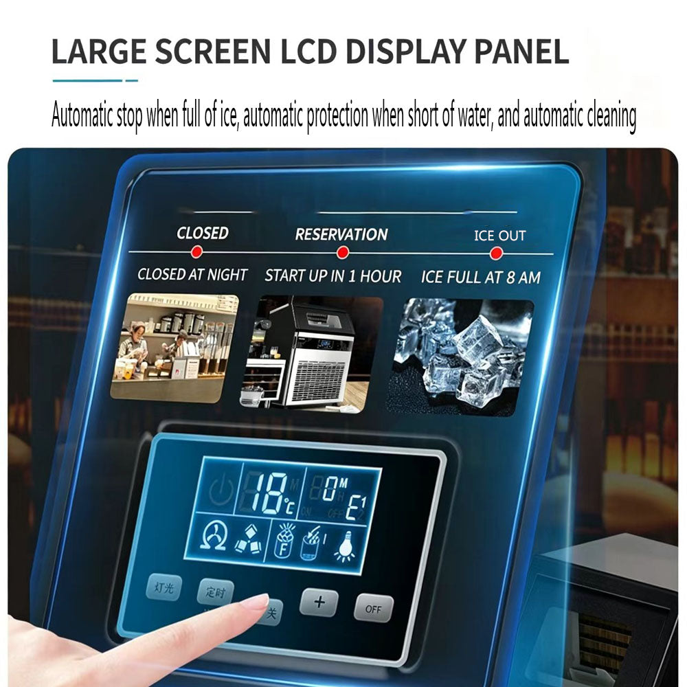 Commercial Ice Maker Machine, 80kg Daily Output, Stainless Steel, LCD Display, Automatic Water Supply, 300W, 15kg Ice Storage Capacity