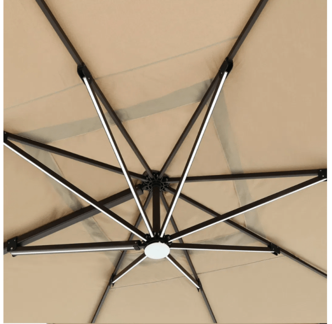 Aluminum Garden Umbrella with Marble Base, Solar Light - COOLBABY