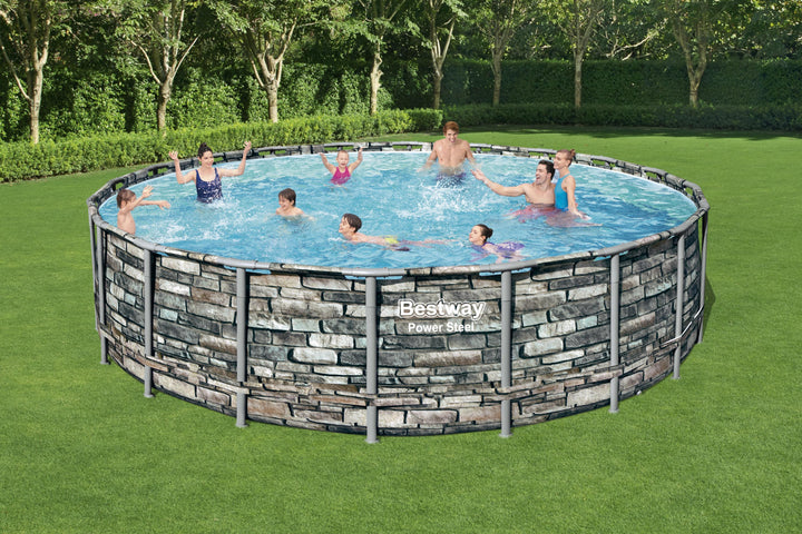 Round Pool Set Natural Stone Look 671 x 132 cm - COOLBABY