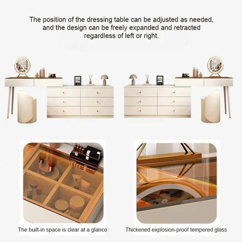 Modern High Definition Large Bedroom Dressing Table with LED Mirror and Storage - COOLBABY