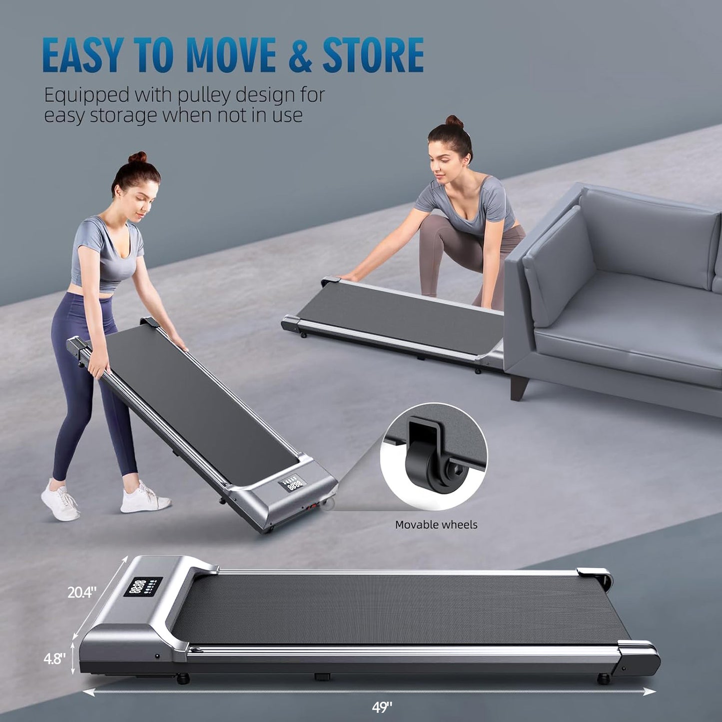 COOLBABY PBJB01 Compact and Powerful Under Desk Treadmill | Wireless Remote Control | LED Display | Ideal for Home and Office Use - COOLBABY