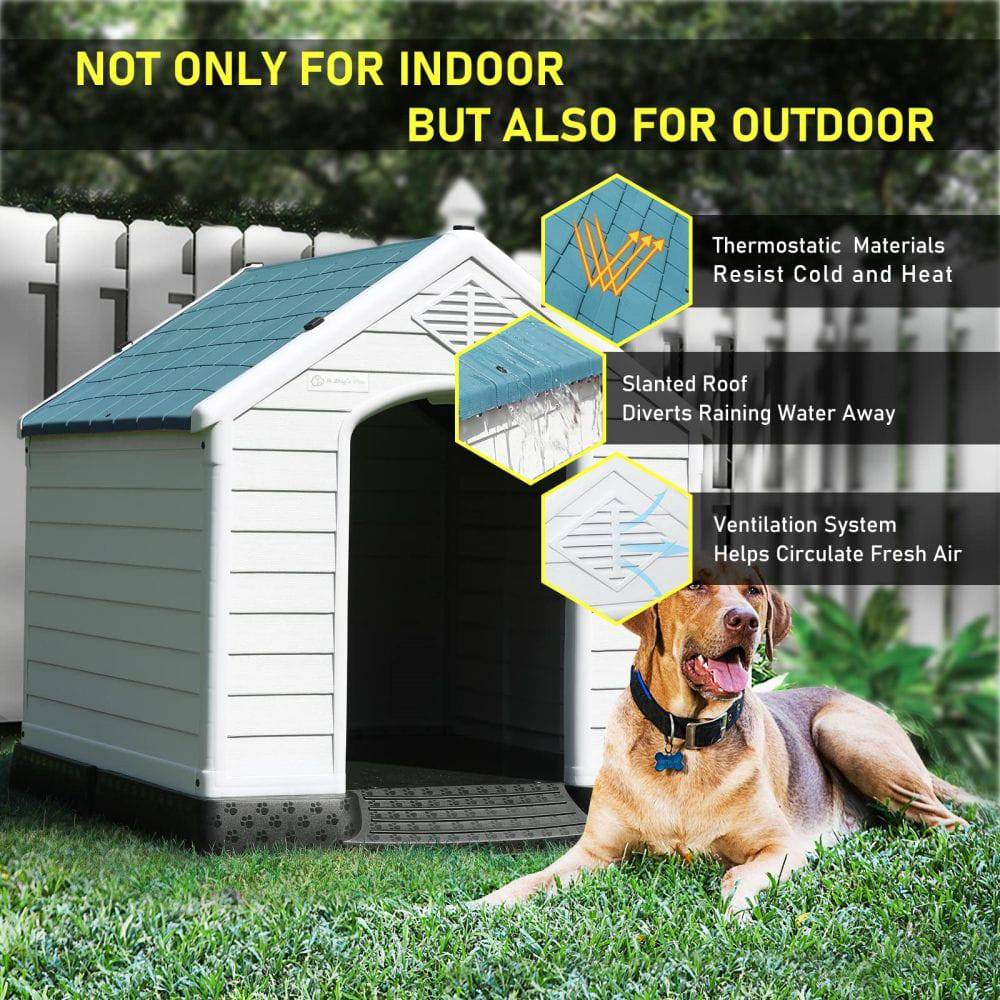 COOLBABY Dog Kennel, Large Medium Dog, Waterproof Plastic Dog Kennel with Vent, Raised Floors and Doors for Easy Assembly, Outdoor - COOL BABY