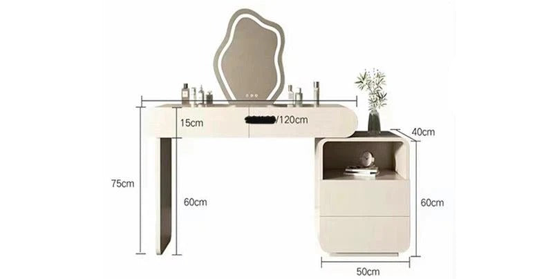 Modern Dressing Table in Rounded Edges Design, White Vanity Table with Mirror. - COOLBABY