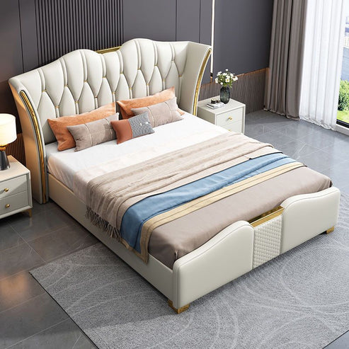 Luxurious Modern Upholstered Leather Bed with Storage - Italian Design, Moroccan Charm - COOLBABY