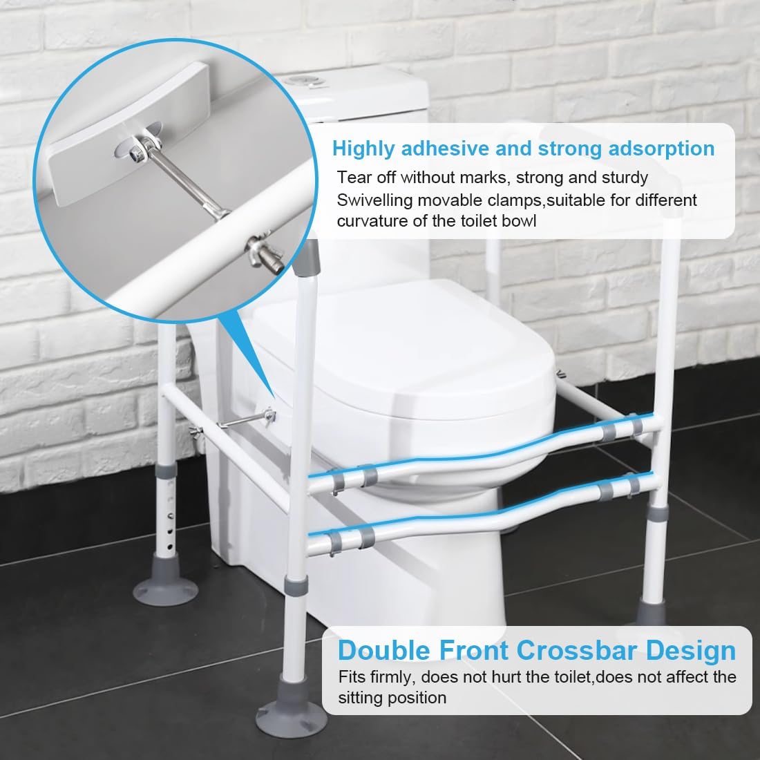 COOLBABY SSZ1002 Toilet Safety Bar For The Elderly Easy to Install Adjustable Width And Height Toilet Safety Frame Bathroom Auxiliary Bar With Handrails - COOLBABY