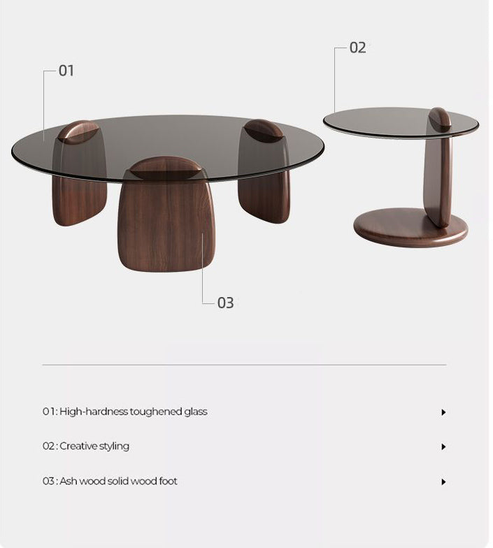 Round Coffee Table Wooden Base, Tempered Glass Countertop, Living room Center Table - COOLBABY