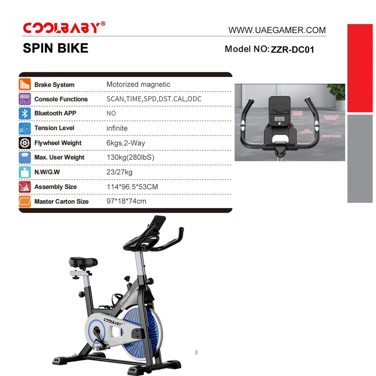 COOLBABY Exercise Bike Indoor Cycling Bike Stationary Cycle Bike with Heart Rate Sensor & Comfortable Seat Cushion, Quiet Fitness Bike