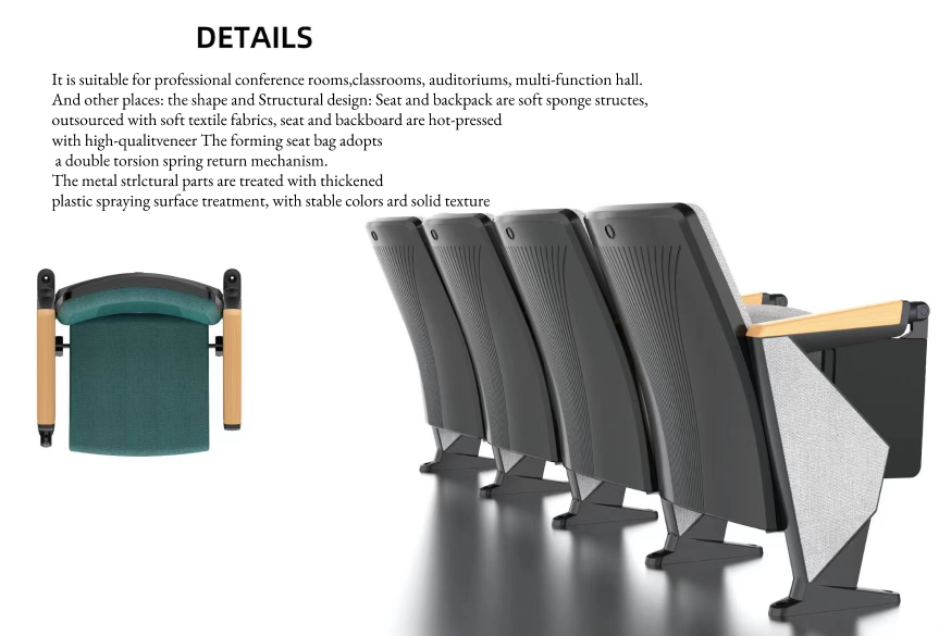 Auditorium Chair Theater Cinema, Solid Aluminum Alloy And Premier Wood Frame