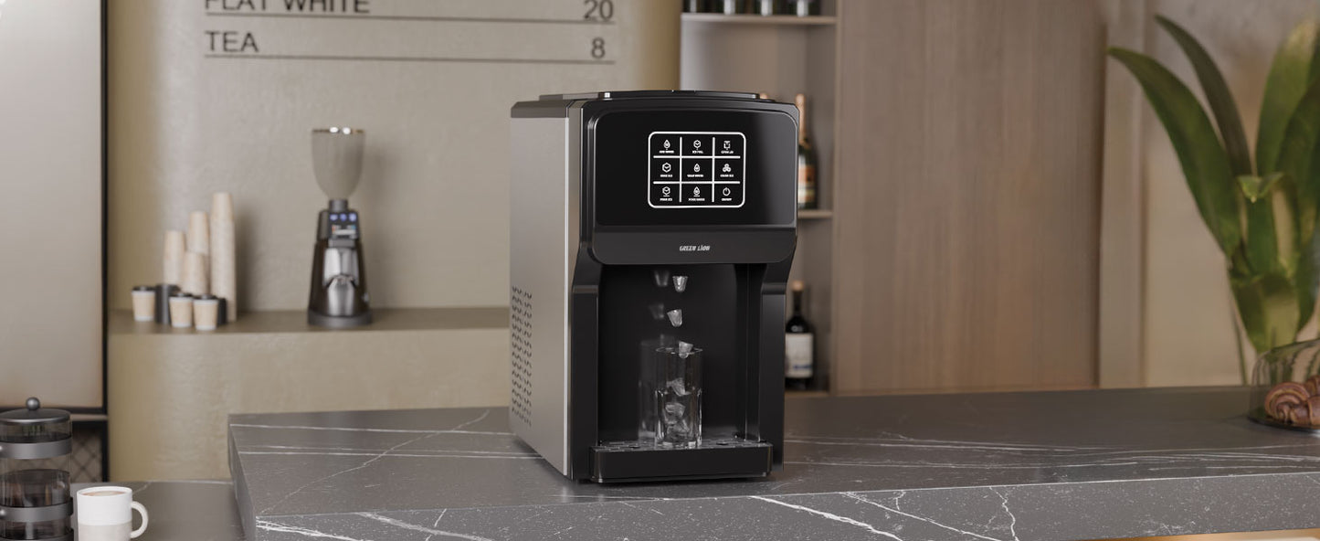 3-in-1 Ice Maker with Water Dispenser & Ice Crusher – 5L Tank, Touch Control, 18-20kg/24H, Class I Safety – Black - COOLBABY
