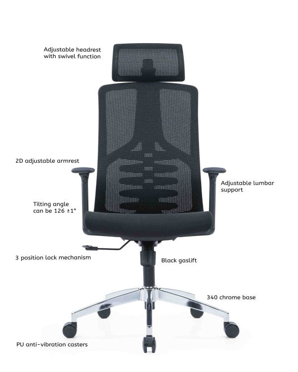 High Back Ergonomic Swivel Chair, Black Mesh Office Chair