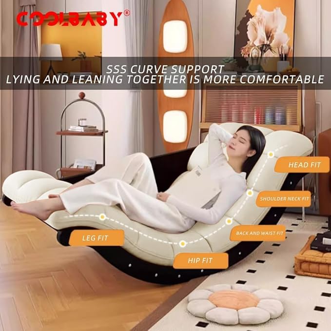 COOLBABY Outdoor Rocking Chair, Moon Shaped Rocking Chair, Indoor Sofa Chair for Bedroom, Living Room, Porch, Garden, Lawn - Beige