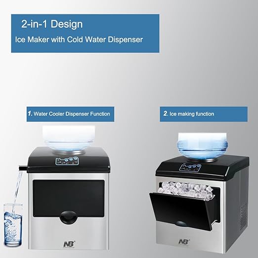 2-in-1 Ice Maker Machine with Cold Water Dispenser – 48 lbs./24H, Stainless Steel (Silver) - COOLBABY