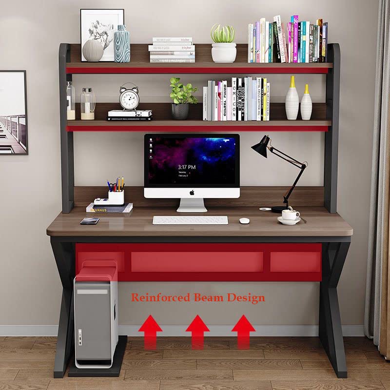 Executive Industrial Computer Desk, Gaming Desk Metal and Wood, Home or Office Desk, with Storage Shelves - COOLBABY