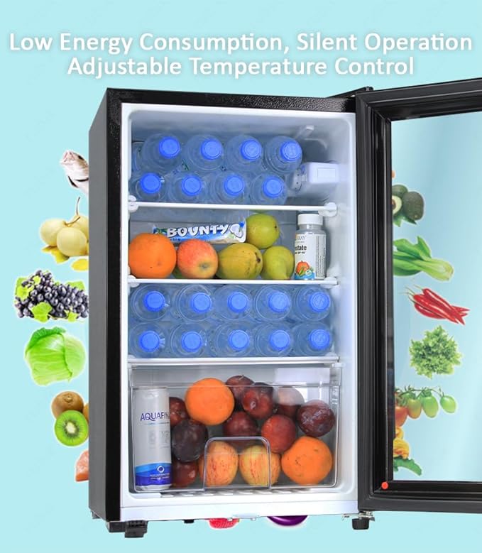 62L Refrigerator with Key Lock Glass Door, AC 220V Beverage Fridge Cooler for Food, Drinks, Skincare, Great for Home, Office, Hotel