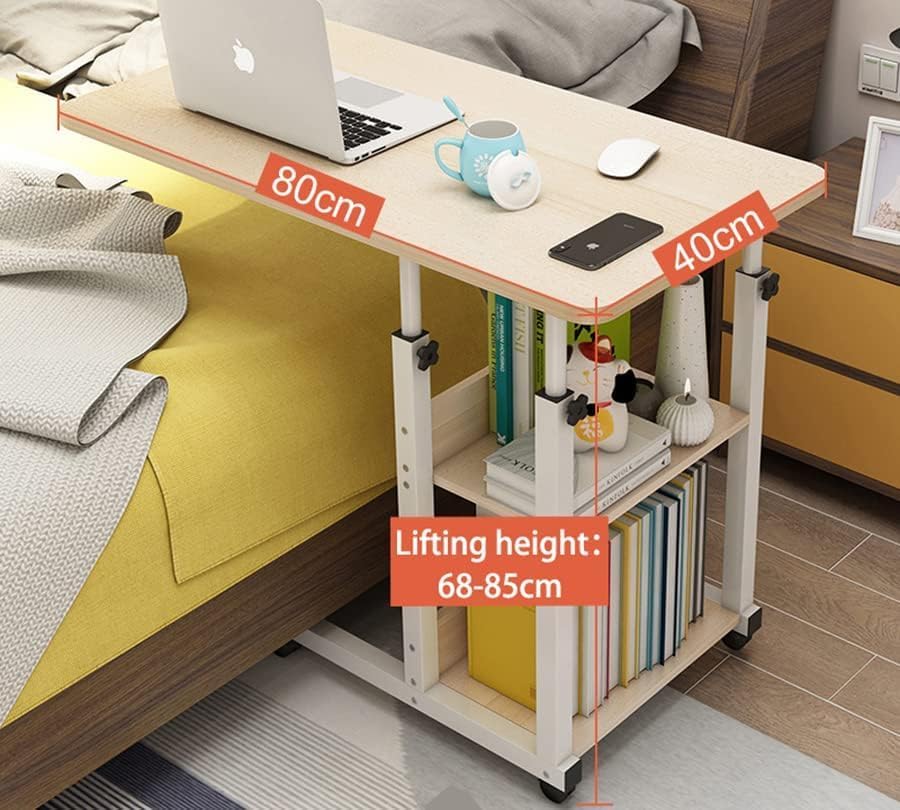 COOLBABY Adjustable Bedside Table with Storage Shelves and Laptop Cart - COOLBABY