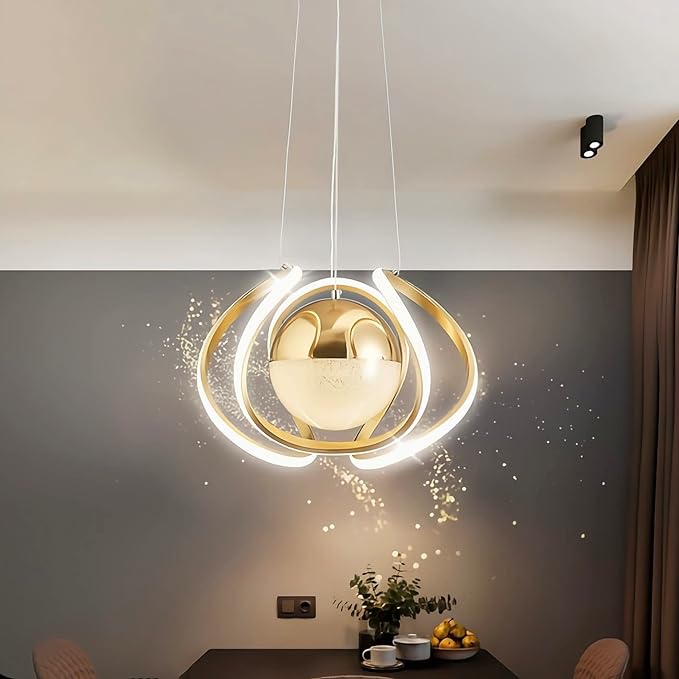 Modern 3-Color LED Gold Chandelier: Adjustable Height Pendant Light for Dining, Living, Kitchen - COOLBABY