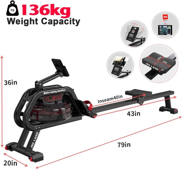 Water Rowing Machine for Home Use GM-8143 | 6-Level Water Resistance Rower with Bluetooth & LCD Monitor