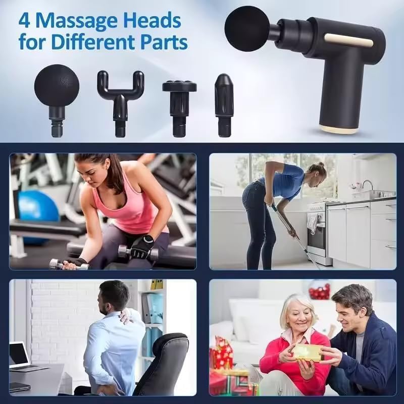 Massage Gun Mini Deep Tissue - Portable 6 Speeds Handheld Muscle Massager with 4 Massage Heads 1800mAh Battery & Type-C Charging, for Muscle Pain Relief Recovery.