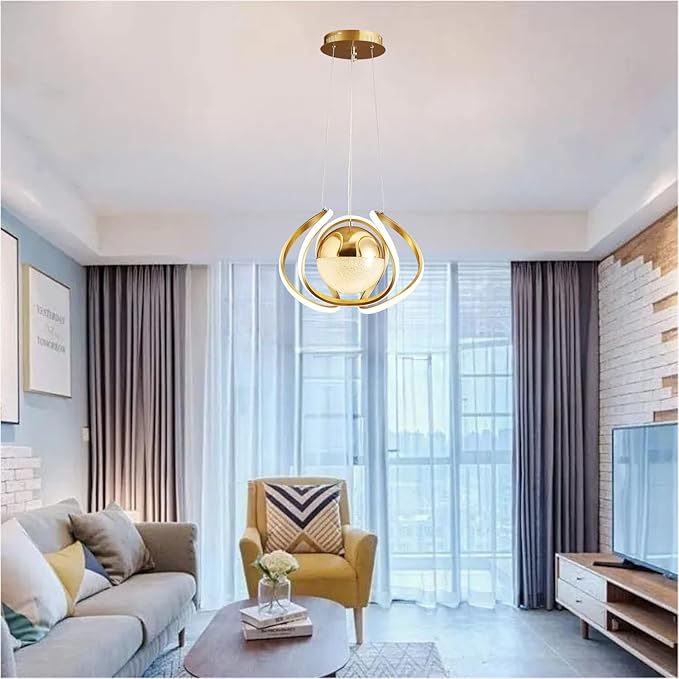 Modern 3-Color LED Gold Chandelier: Adjustable Height Pendant Light for Dining, Living, Kitchen - COOLBABY