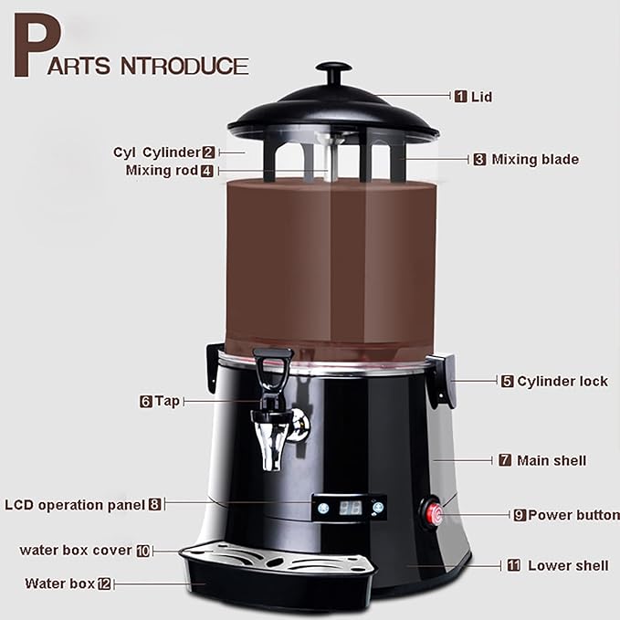 5L Hot Chocolate Dispenser, 400W Juice/Milk/Coffee/Tea Insulation Mixer, Stainless Steel Heating Plate/Food Grade Mixing Leaves - COOLBABY