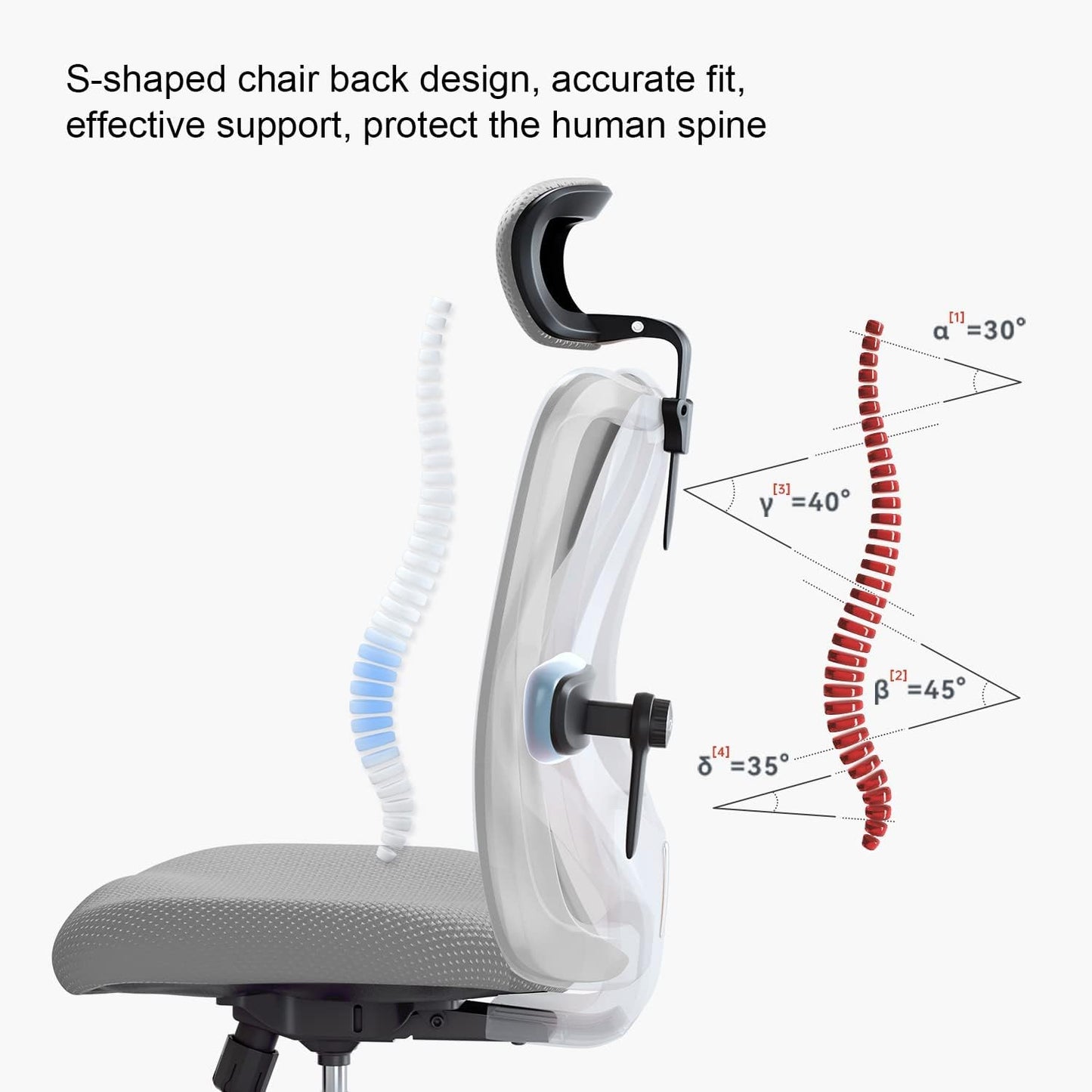 Ergonomic Office Chair, High Back Desk Chair, Adjustable Headrest with 2D Armrest, Lumbar Support and PU Wheels - Grey