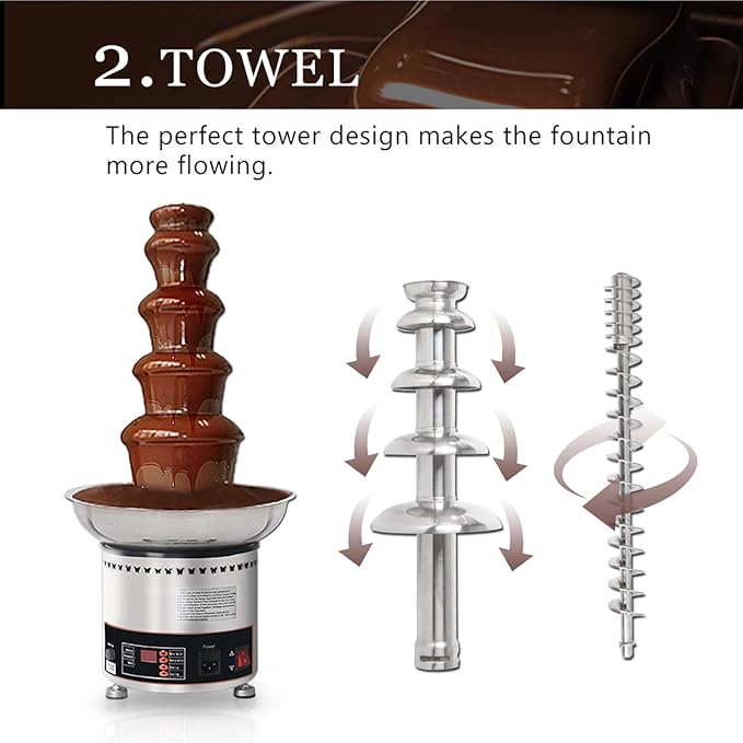 Chocolate Fountain, Stainless Steel Heated Basin, 5 Tiers Electric Melting Machine, Fondue Pot for Chocolate Candy, Ranch, Cheese, Birthday Celebration - COOLBABY