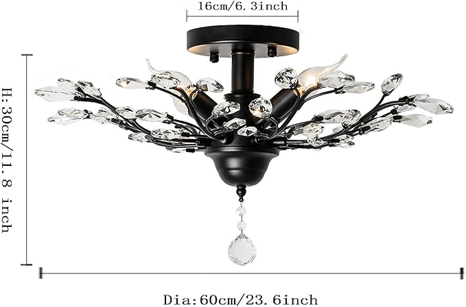 Vintage Crystal Chandelier: 4-Light LED Flush Mount Pendant for Living Room, Dining, Restaurant - COOLBABY