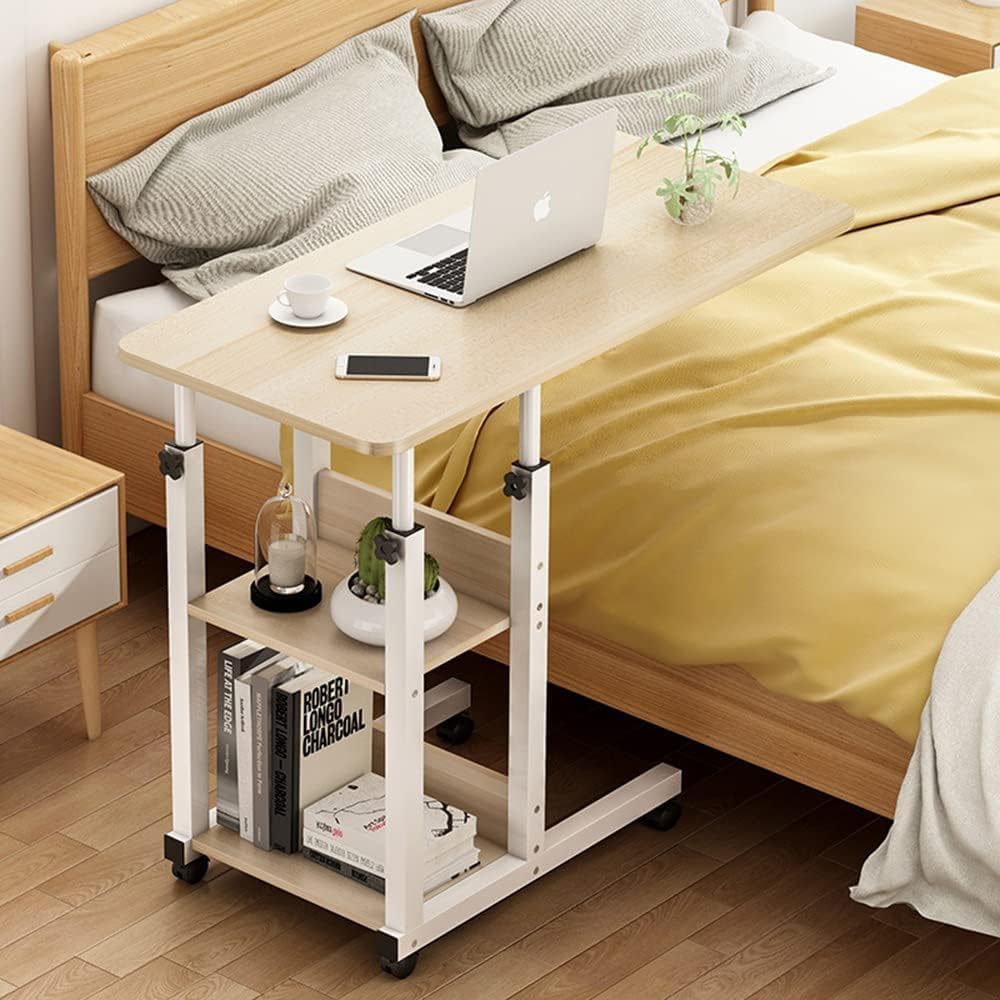 COOLBABY Adjustable Bedside Table with Storage Shelves and Laptop Cart - COOLBABY