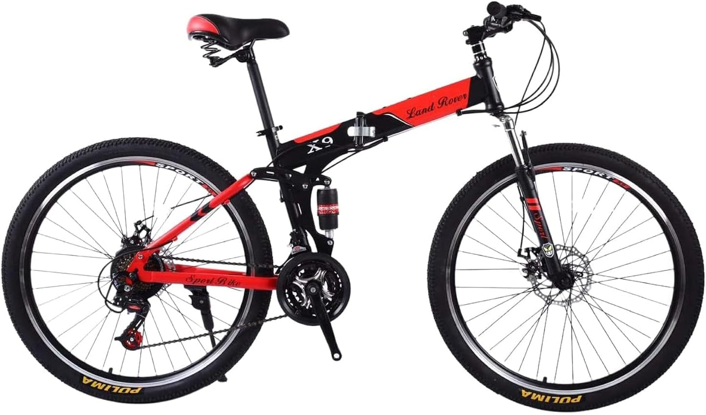 26 Inch 24 Speed Mountain Bike, Suspension Folding Bicycles