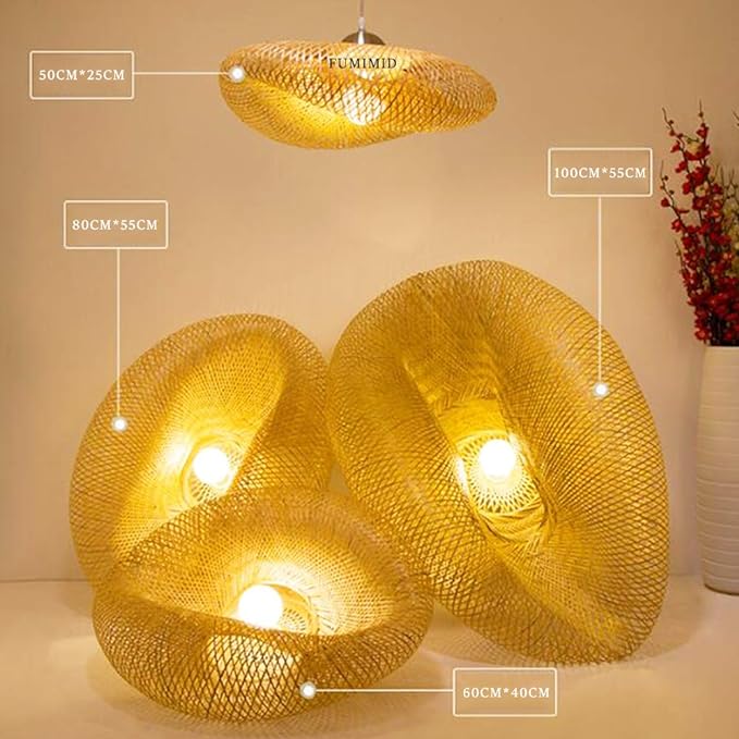 Vintage Wooden Pendant Lamp, Hand Woven Rattan Chandelier for Living Room, Office - COOLBABY